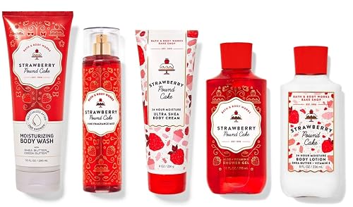 Bath & Body Works Skin Care Bundle Strawberry Pound Cake Wash Mist Cream Shower Gel and Lotion Full Size Beauty & Personal Care Bath & Body Works