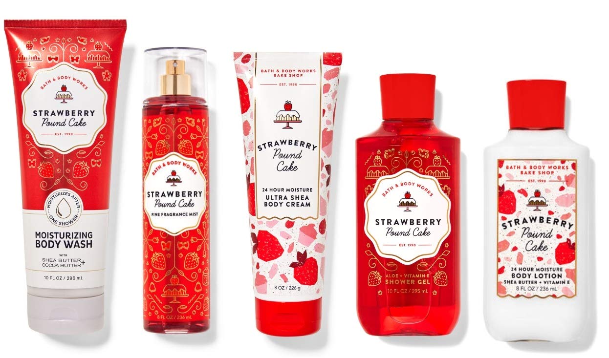 Bath & Body Works Skin Care Bundle Strawberry Pound Cake Wash Mist Cream Shower Gel and Lotion Full Size Beauty & Personal Care Bath & Body Works