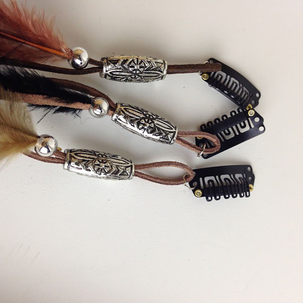 Set of 3 Handmade Boho Hippie Hair Extensions with Feather Clip Comb Headdress Hairpin DIY Accessories for Women Lady