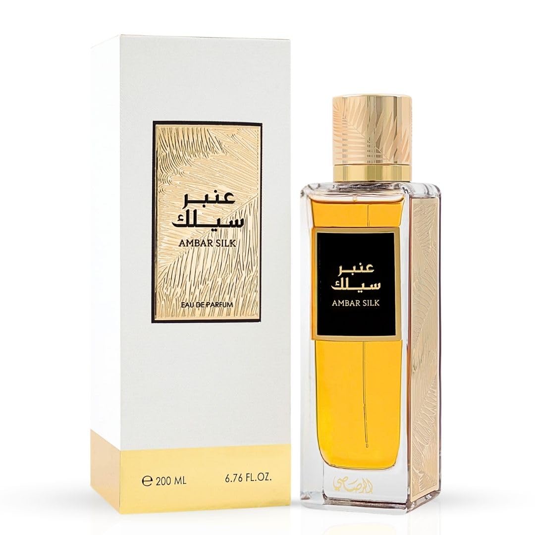 RASASI Ambar Silk Eau de Parfum Spray for 200ml (6.76 Oz) | Luxury Warm Spicy Gourmand Perfume with Amber, Vanilla & Cardamom | Unisex Arabian
