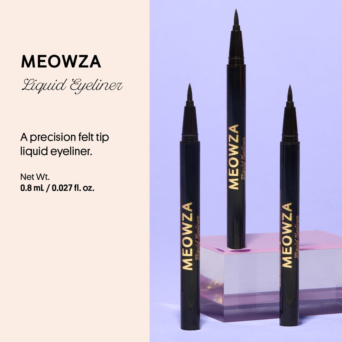 Winky Lux Meowza Liquid Eyeliner - Long Lasting Smudge Resistant Formula, Felt Tip Precision Applicator, True Black Eyeliner