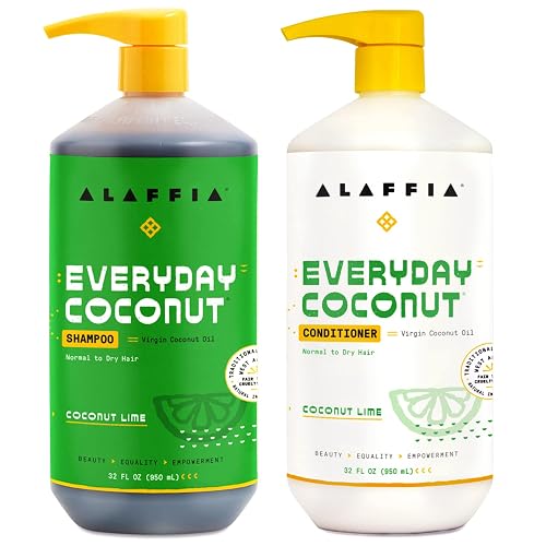 Alaffia EveryDay Coconut Shampoo and Conditioner - For Normal to Dry Hair, Cleanses, Hydrates and Moisturizes with Shea Butter & Ginger, Coconut Lime