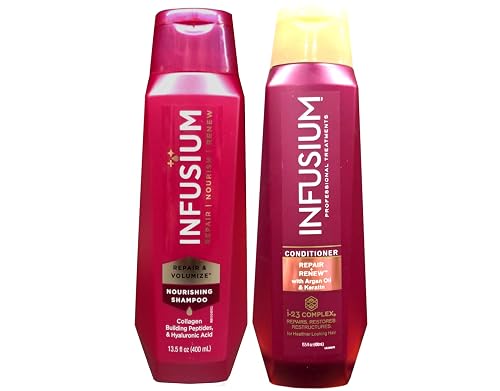 INFUSIUM Shampoo & Conditioner Repair & Volumize, Repair/Nourish/Renew, with Collagen, Building Peptides & Hyaluronic Acid for Dry & Damaged Hair