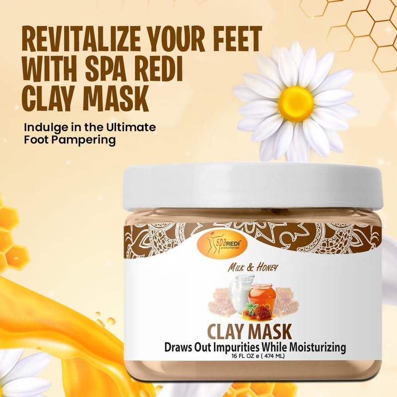 SPA REDI - Clay Mask - Pedicure and Body Deep Cleansing, Skin Pore Purifying, Detoxifying and Hydrating - Natural Bentonite Clay, Infused with, Amino