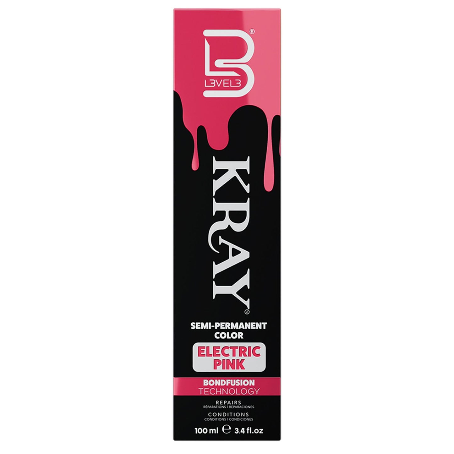 L3 - Level 3 Electric Semi Permanent Hair Color - Vibrant Long Lasting Shine - Argan Oil Protection - 100 ml - Electric Pink
