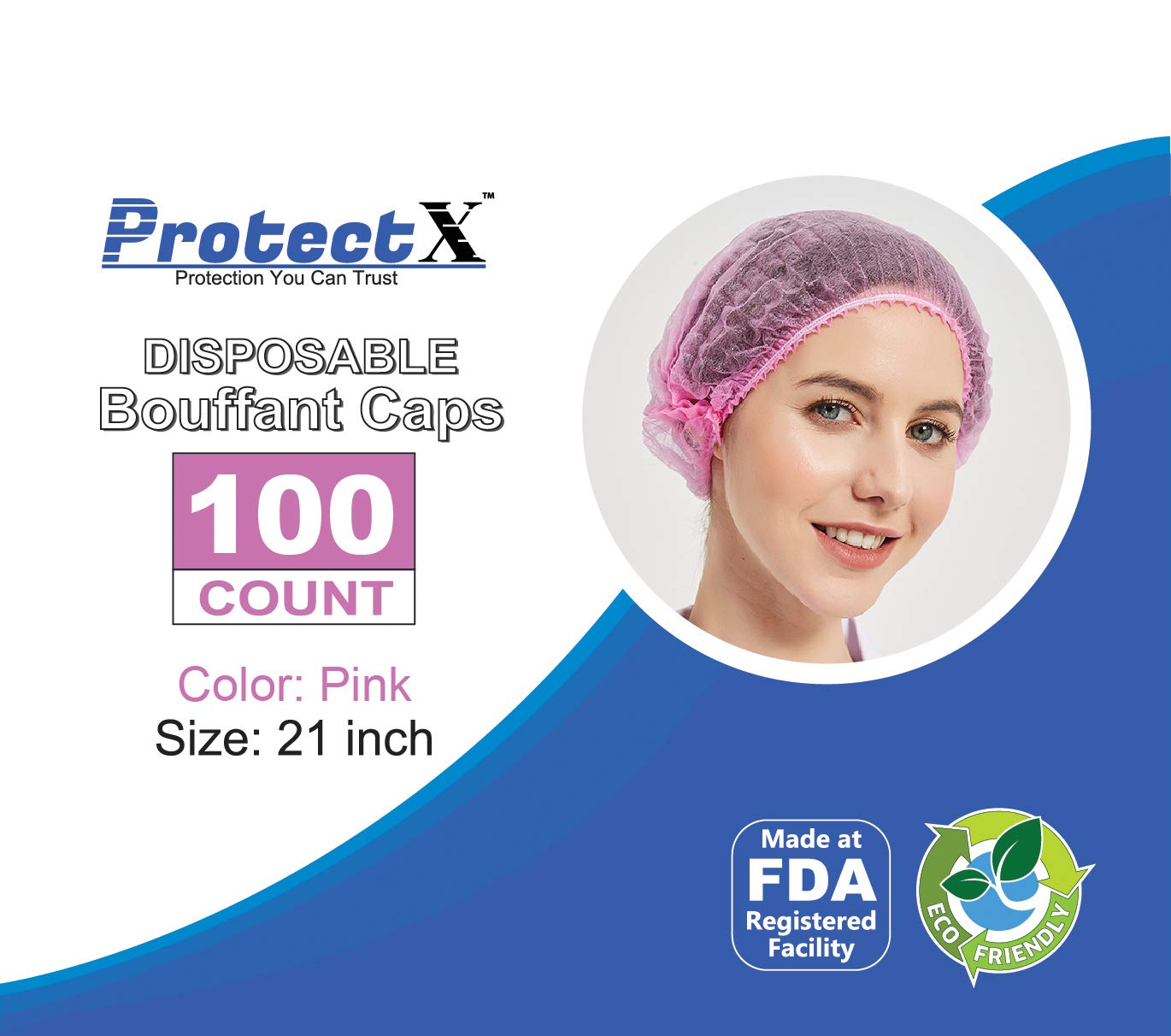 ProtectX 100-Pack Pink Disposable Hair Nets, Elastic Head Cover, Bouffant Caps, Sanitation Head Cover for Food Service, Spa Men & Women - 21 inch Beauty and Personal Care ProtectX