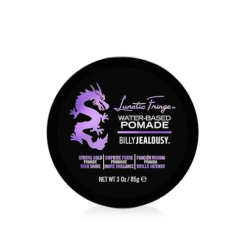 Billy Jealousy Lunatic Fringe Water-Based Pomade for Men, Strong Hold, High Shine, Water Soluble and Vegan Hair Product Ideal for Medium to Long Thick