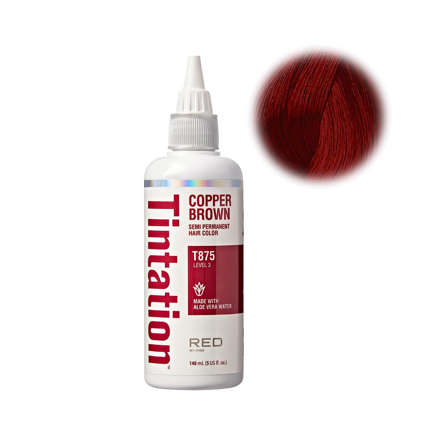 Red by Kiss Tintation Semi-Permanent Hair Color, Aloe Vera Water Based, Argan Oil, Olive Oil, Collagen & Keratin, Long-Lasting Color Dye (Copper
