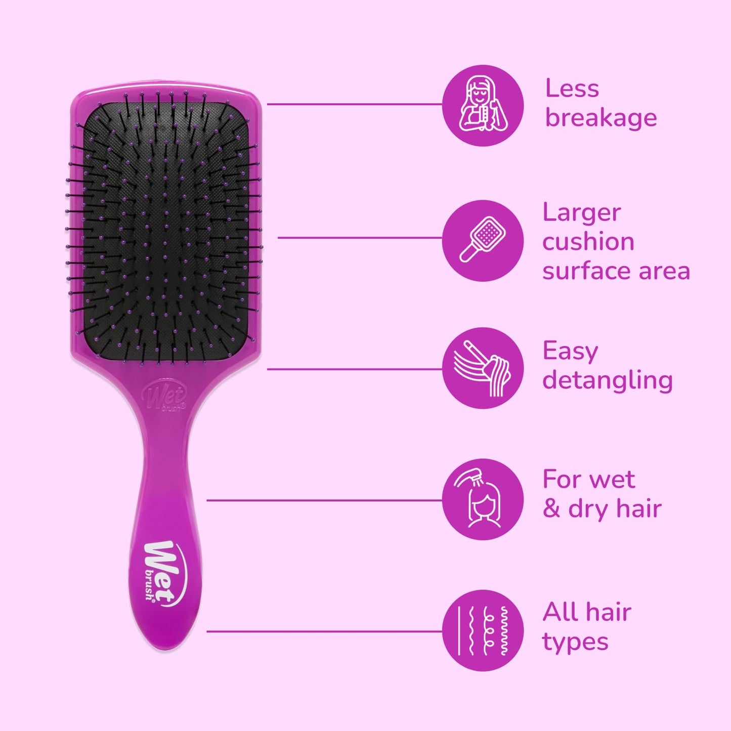 Wet Brush Paddle Detangler Hair Brush, Purple, Ultra-Soft IntelliFlex Bristles with AquaVent Design, Great For Treatment & Mask Application, Women