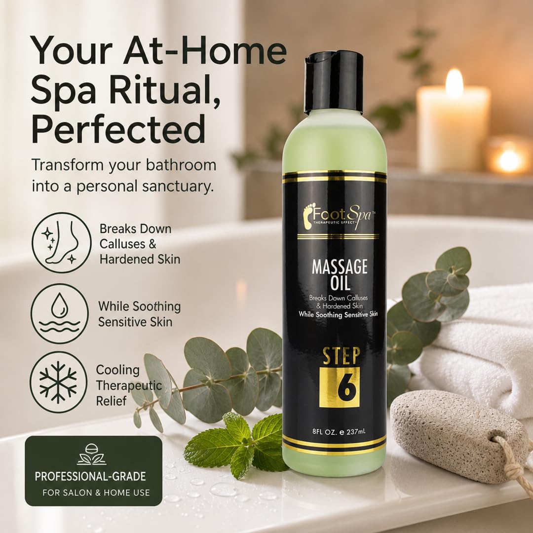 Foot SPA Pedicure Massage Oil - Tea Tree, Peppermint & Eucalyptus Blend for Callus Softening & Cracked Heel Repair | Cooling Relief | Professional