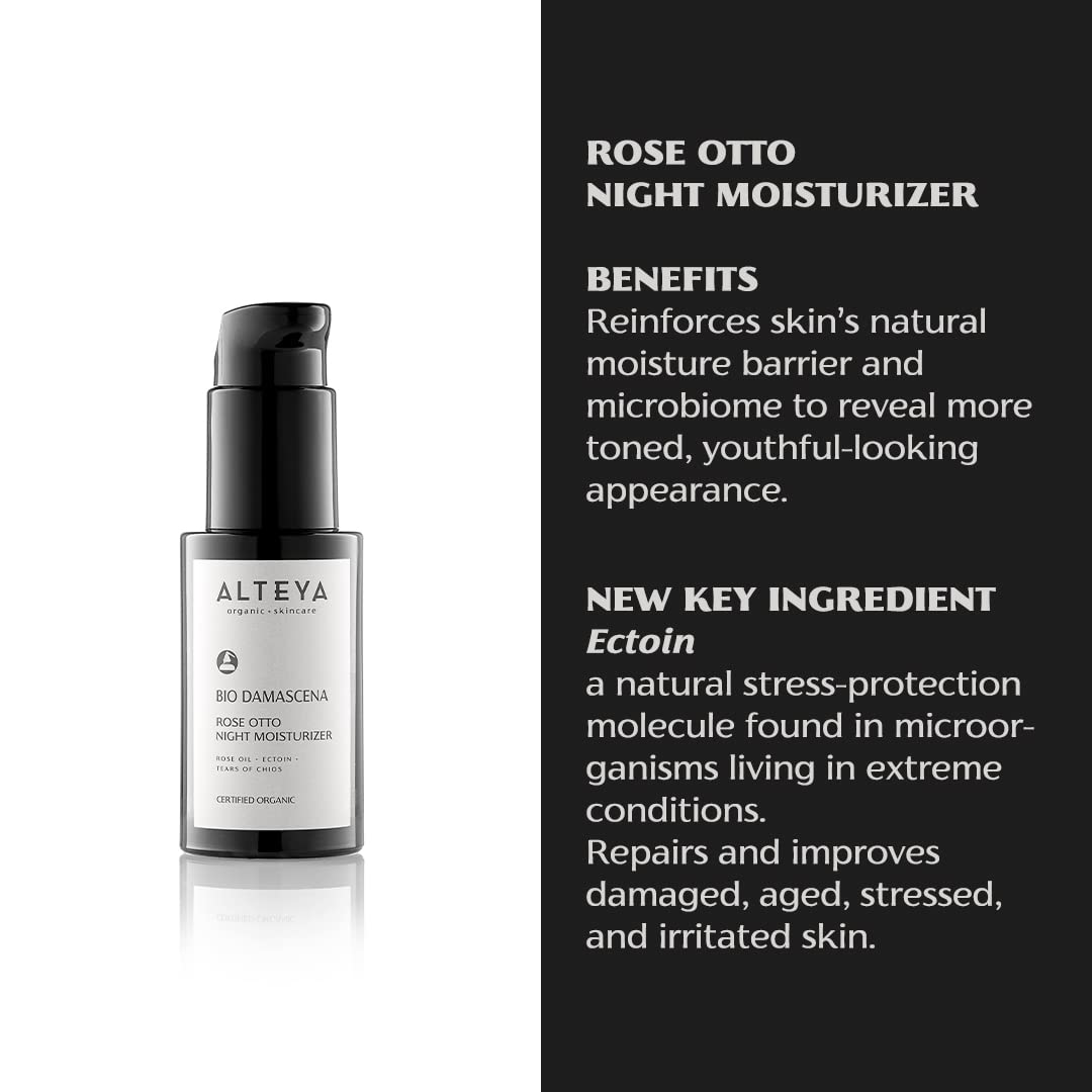 Alteya Organics Night Moisturizer Certified Organic Skin Care 1.7 Fl Oz/50 mL Bio Damascena Award-Winning Face Cream With Organic Bulgarian Rose Oil