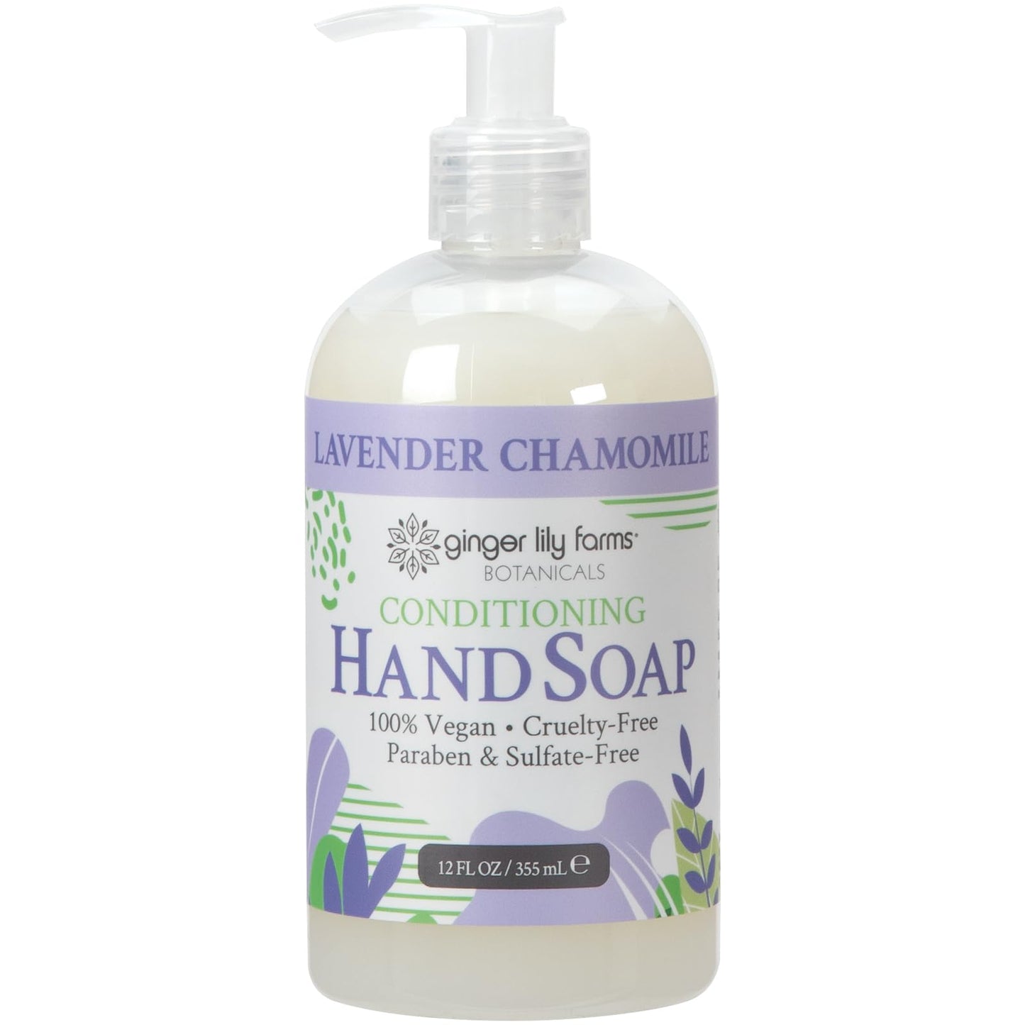 Ginger Lily Farms Botanicals Conditioning Liquid Hand Soap Refill, 100% Vegan & Cruelty-Free, Lavender Chamomile Scent, 12 Fl Oz (Pack of 6)