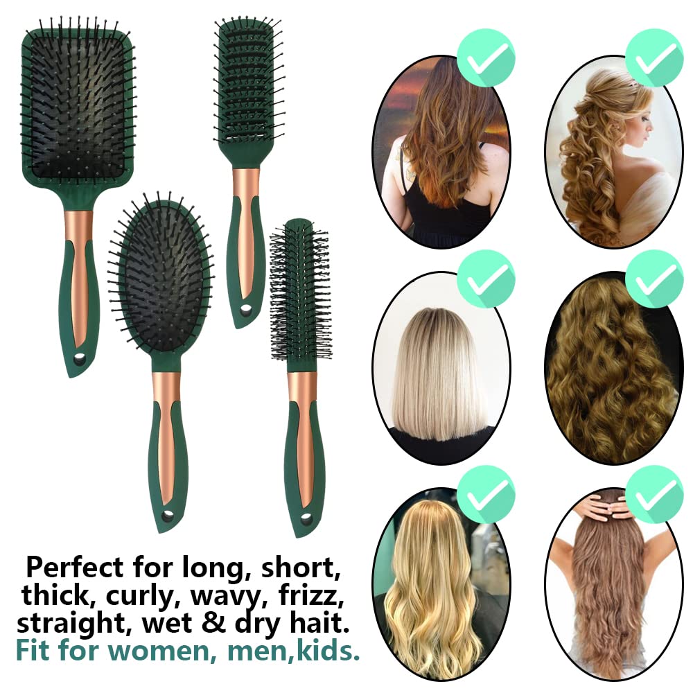 4 Pcs Hair Brush Set,Anti Static Massage Oval Comb,Detangling Brush Round Hair Brush Vent Hair Brush,Flexible Soft Pin Bristles for Long Thick Curly