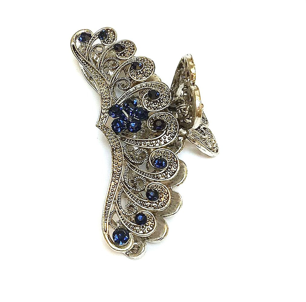 Numblartd Vintage Chic Rhinestone Large Size Fancy Hair Claw Jaw Clips Pins - Women Fashion Retro Metal Alloy Hair Catch Hair Updo Grip Hair