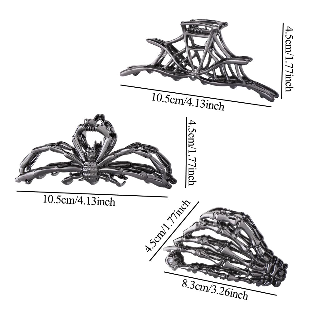 3PCS Black Spider Web Skeleton Hand Skull Hair Claw Clips for Women And Girls, Hiphop Metal Large Medium Size for Thick Thin Hair, Headband Barrette Beauty and Personal Care RAUIMOUR