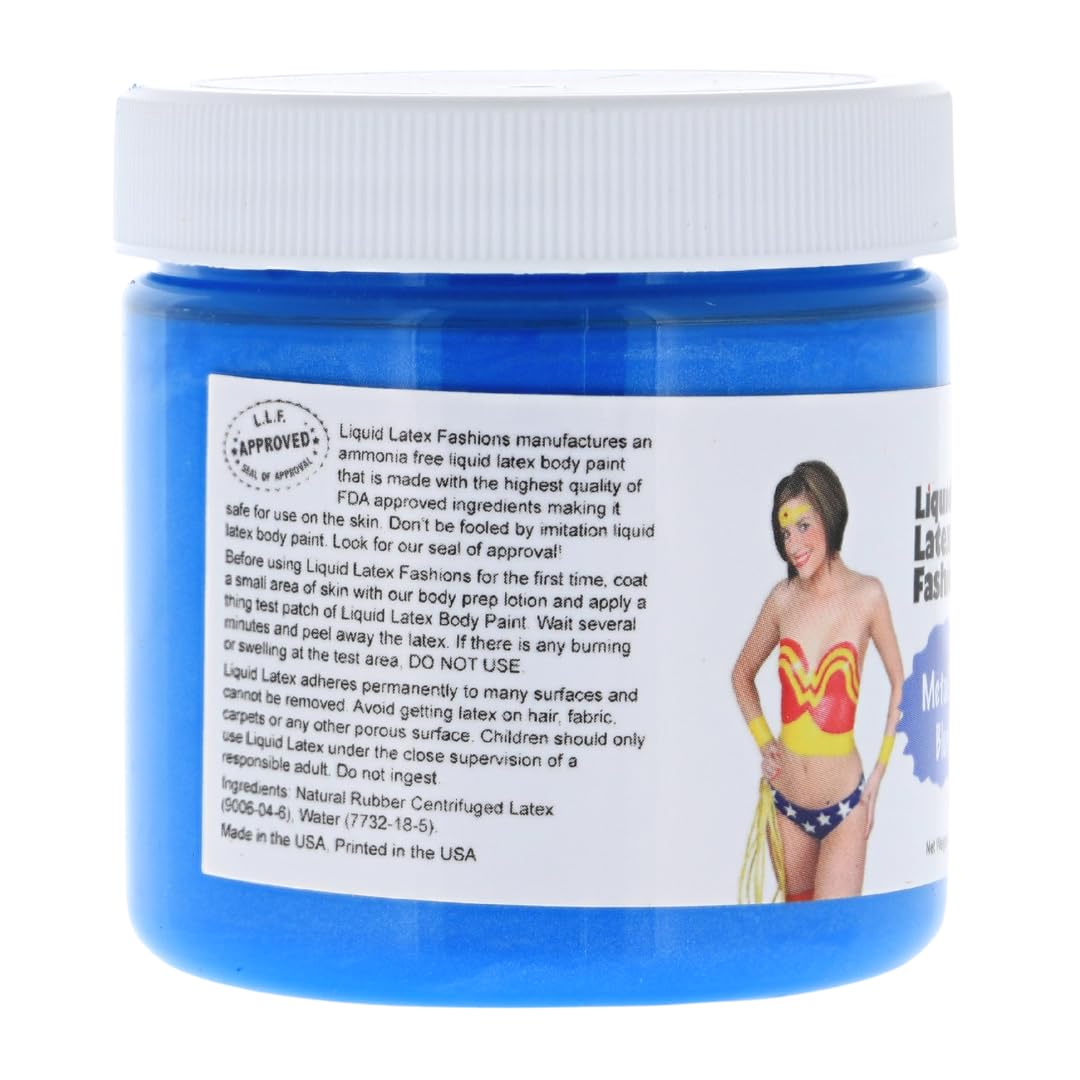 Metallic Blue 4 Oz - Liquid Latex Face and Body Paint, Skin Safe, Non-Toxic, Easy to Apply - Perfect for Costume and Body Painting, Creates Shimmery