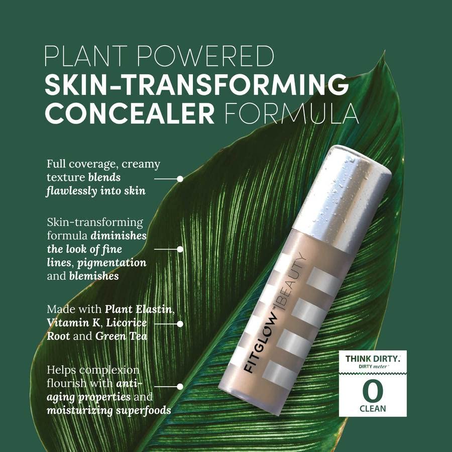 Fitglow Beauty Conceal+ | Vegan Full Coverage Concealer Skincare with Vitamin K + Green Tea | Corrects Dark Circles, Blemishes & Redness |