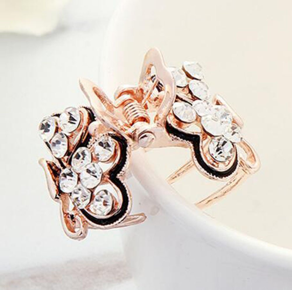 Suoirblss 6PCS Rhinestone and Crystal Metal Jaw Claw Hair Clip Small Butterfly Design Barrettes for Girls Women Lady