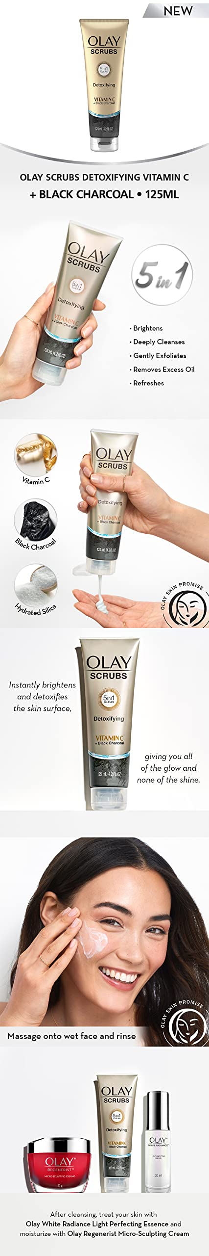Olay Detoxifying Face Scrub with Vitamin C and Black Charcoal, 4.2 Fl Oz