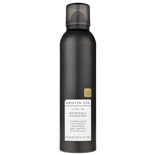 Kristin Ess Ultra Fine Professional Hairspray + Heat Protectant for Hair - Lightweight Hold for Women - Volumizing Anti Frizz Hair Styling