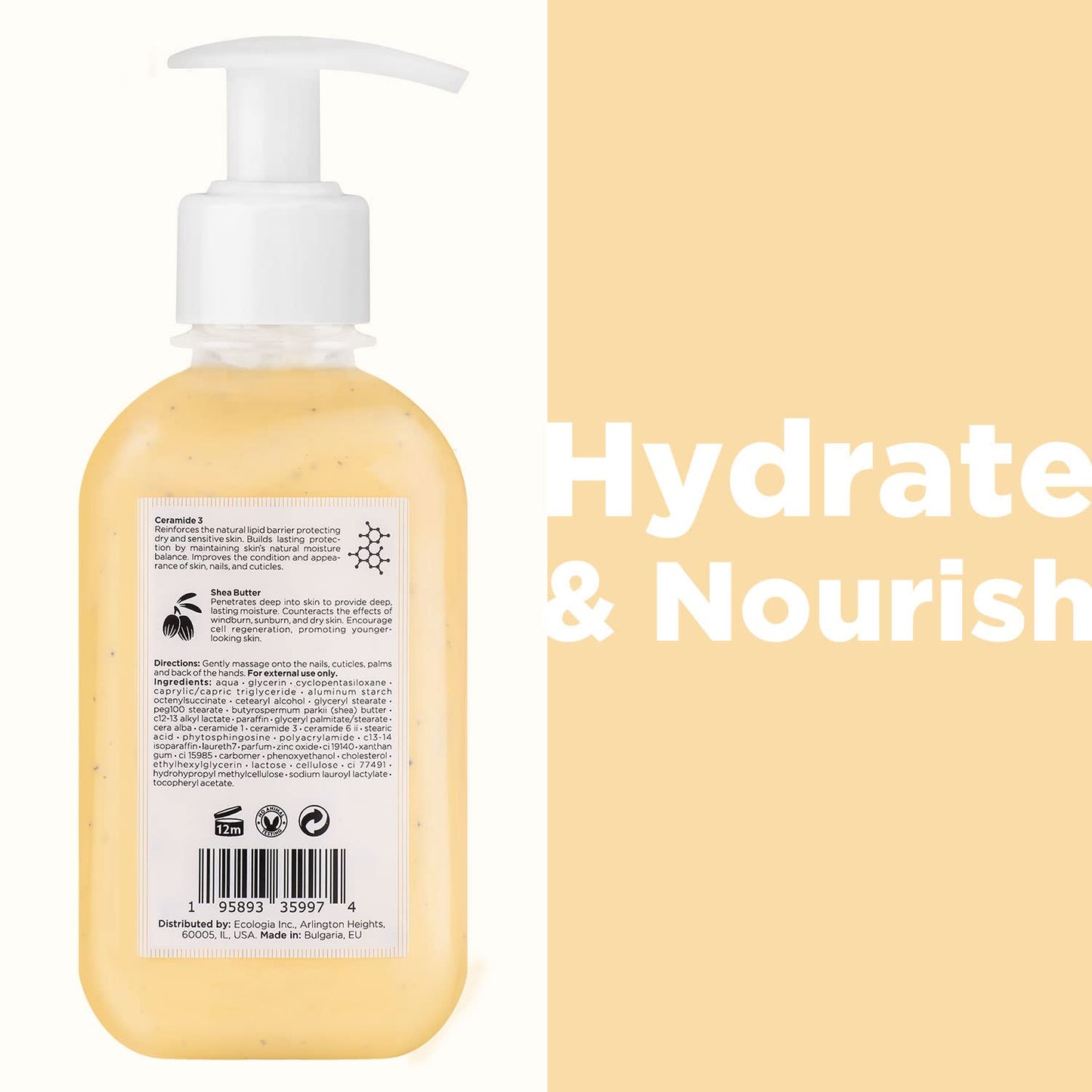 Cosmétiques Créatifs Moisturizing Hand Cream for Dry, Cracked Hands, Nails and Cuticles - 8.5 fl. oz. - Anti-Aging Skin Moisturizer with Vitamin E