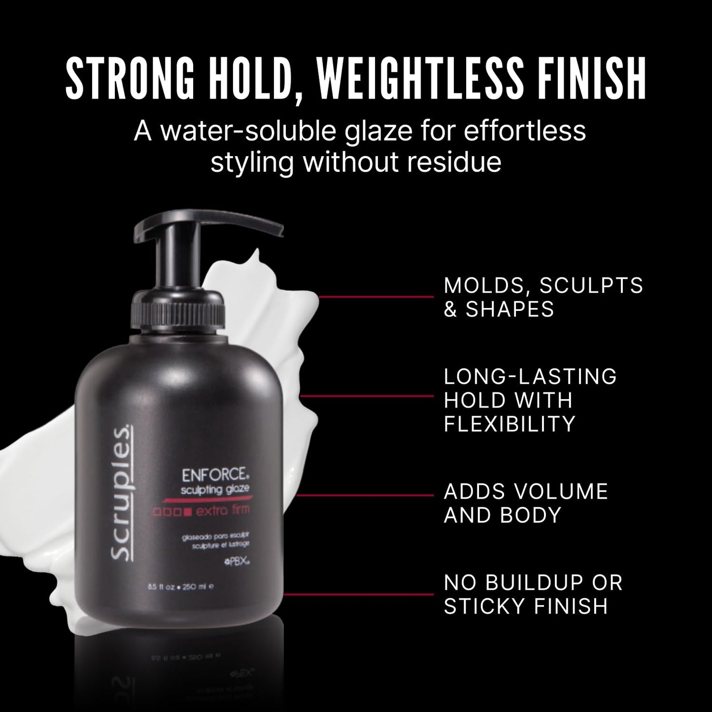 Scruples Enforce Sculpting Glaze - Strong Hold Hair Gel to Create Body & Lift - Weightless Hair Glaze Without Build Up - Water Soluble Formula for All