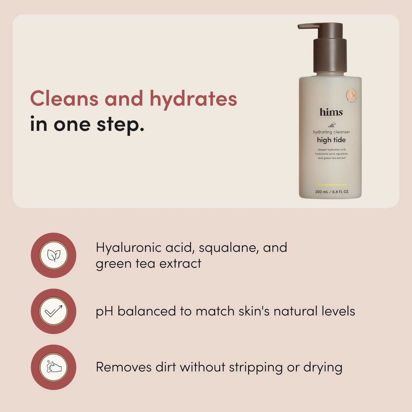 hims High Tide Hydrating Daily Cleanser - With Hyaluronic Acid & Squalane - Moisturizing, Non-Stripping Facial Cleanser - Gentle, pH Balanced