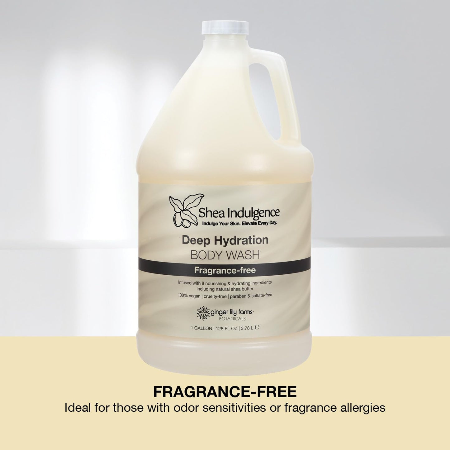 Ginger Lily Farms Botanicals Shea Indulgence Deep Hydration Body Wash, 100% Vegan & Cruelty-Free, Fragrance-Free, 1 Gallon (128 fl oz) Refill