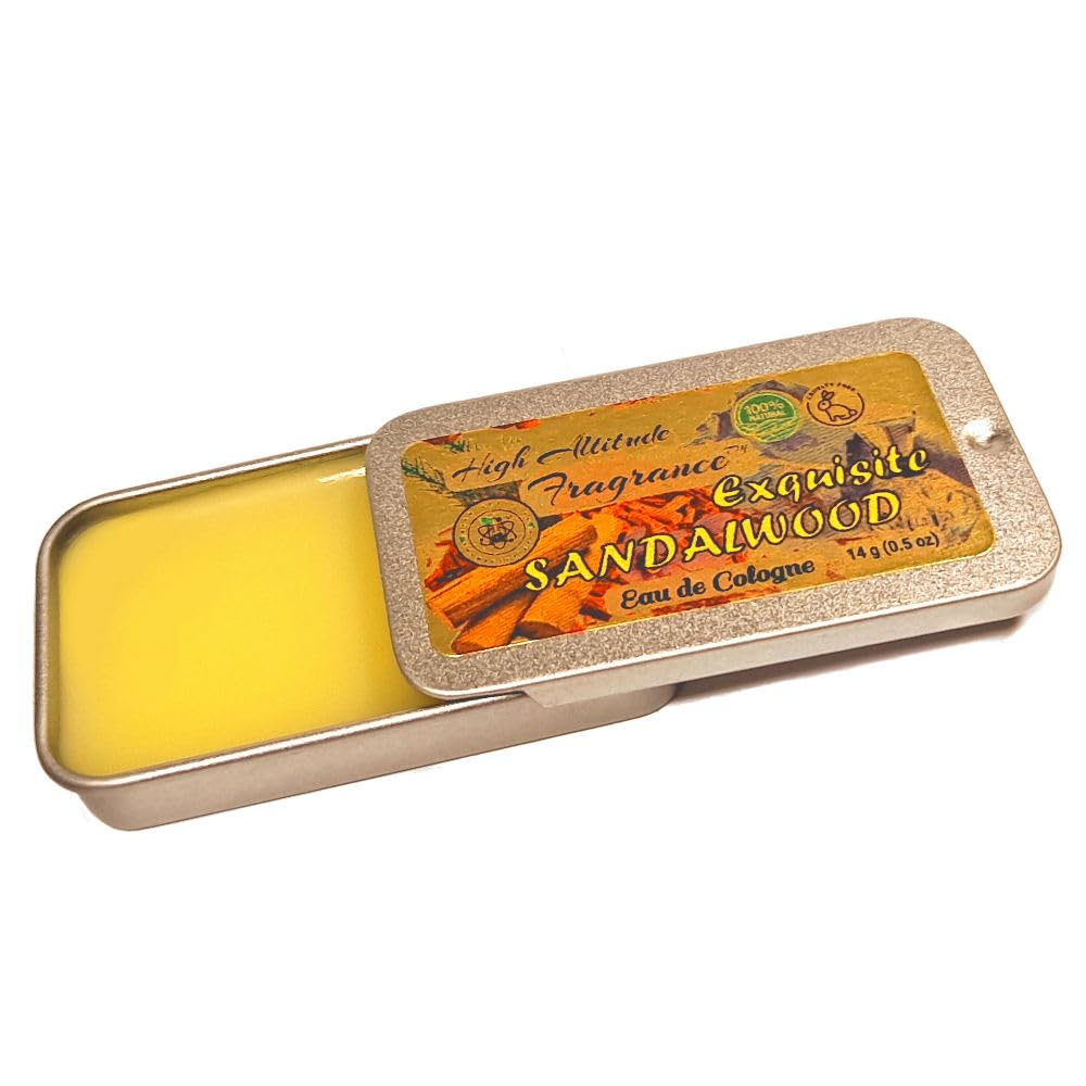 Exquisite SANDALWOOD Perfume - Eau de Cologne - Solid Balm - Aromatherapy Essential Oils (Santalum Album, Spruce, Amber, Palo Santo, Saffron, Wood)