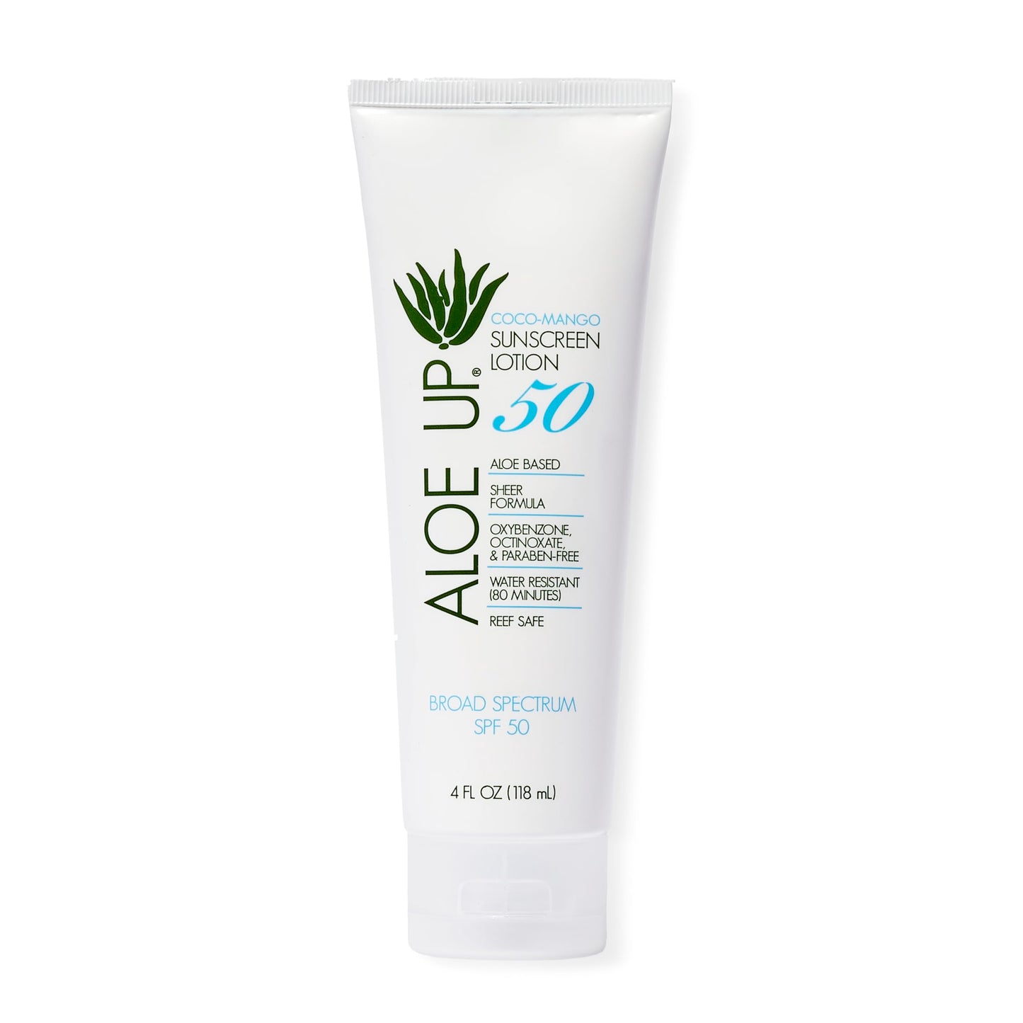 Aloe Up SPF 50 Sunscreen for Sensitive Skin – Broad Spectrum Face & Body Sunblock with Aloe Vera, Reef-Safe, Hydrating Coco-Mango, 4oz