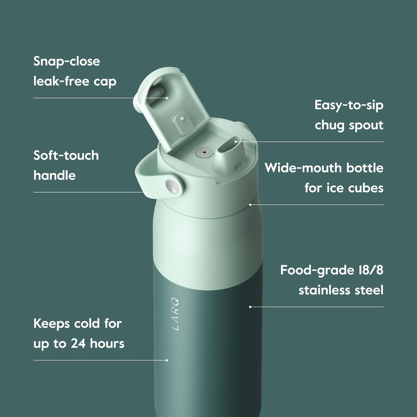 LARQ Bottle Swig Top 34oz - Insulated Stainless Steel Water Bottle With Built-In Silicone Handle | BPA Free | Reusable Water Bottle for Sports, Gym…