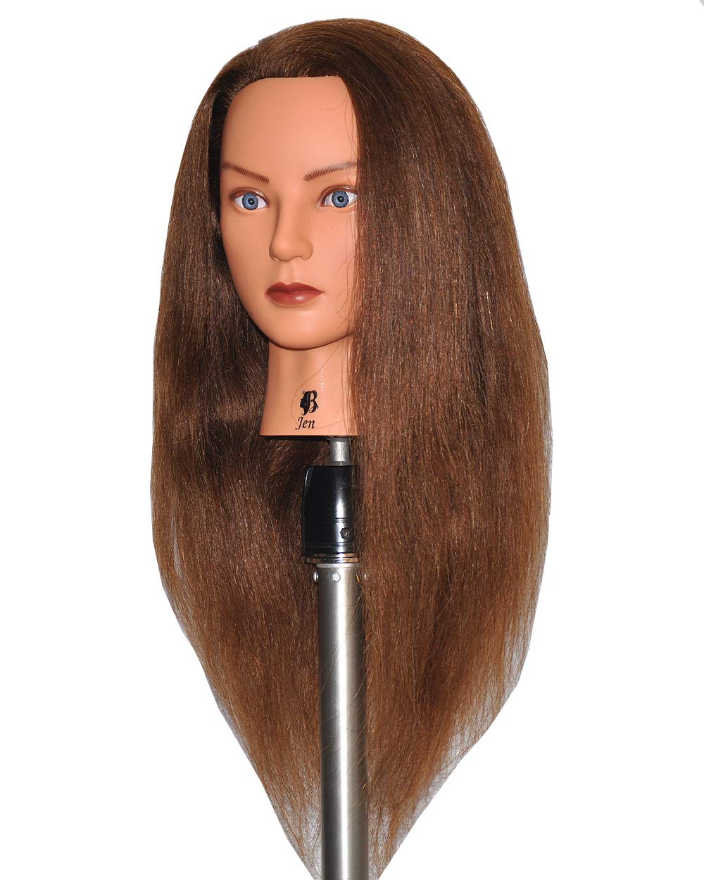 Zvena Beauty 24" Human Hair Cosmetology Mannequin Manikin Training Head with Clamp (24" MEDIUM BROWN (JEN+C))