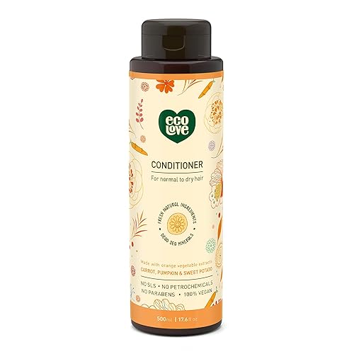 ecoLove - Natural Conditioner for Dry, Damaged Hair and Color Treated Hair - No SLS or Parabens - With Natural Carrot and Pumpkin Extract - Vegan