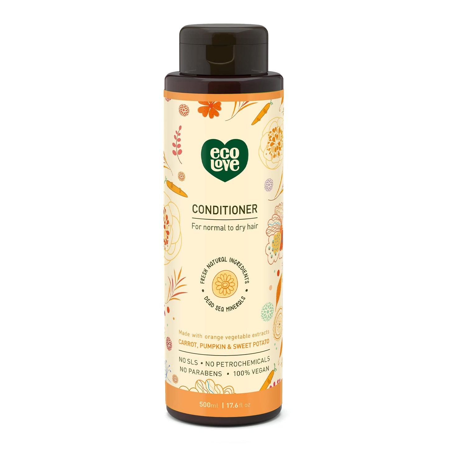 ecoLove - Natural Conditioner for Dry, Damaged Hair and Color Treated Hair - No SLS or Parabens - With Natural Carrot and Pumpkin Extract - Vegan