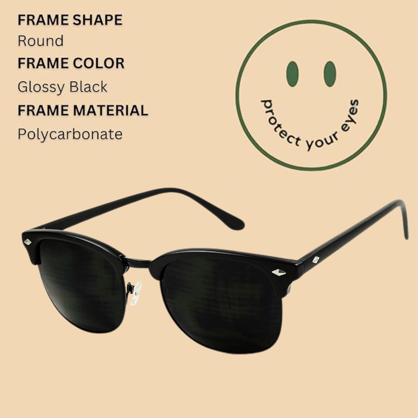 ShadyVEU Super Dark Round Semi Rimless Sunglasses UV Protection Retro 60's Half Frame Vintage English Nose Piece