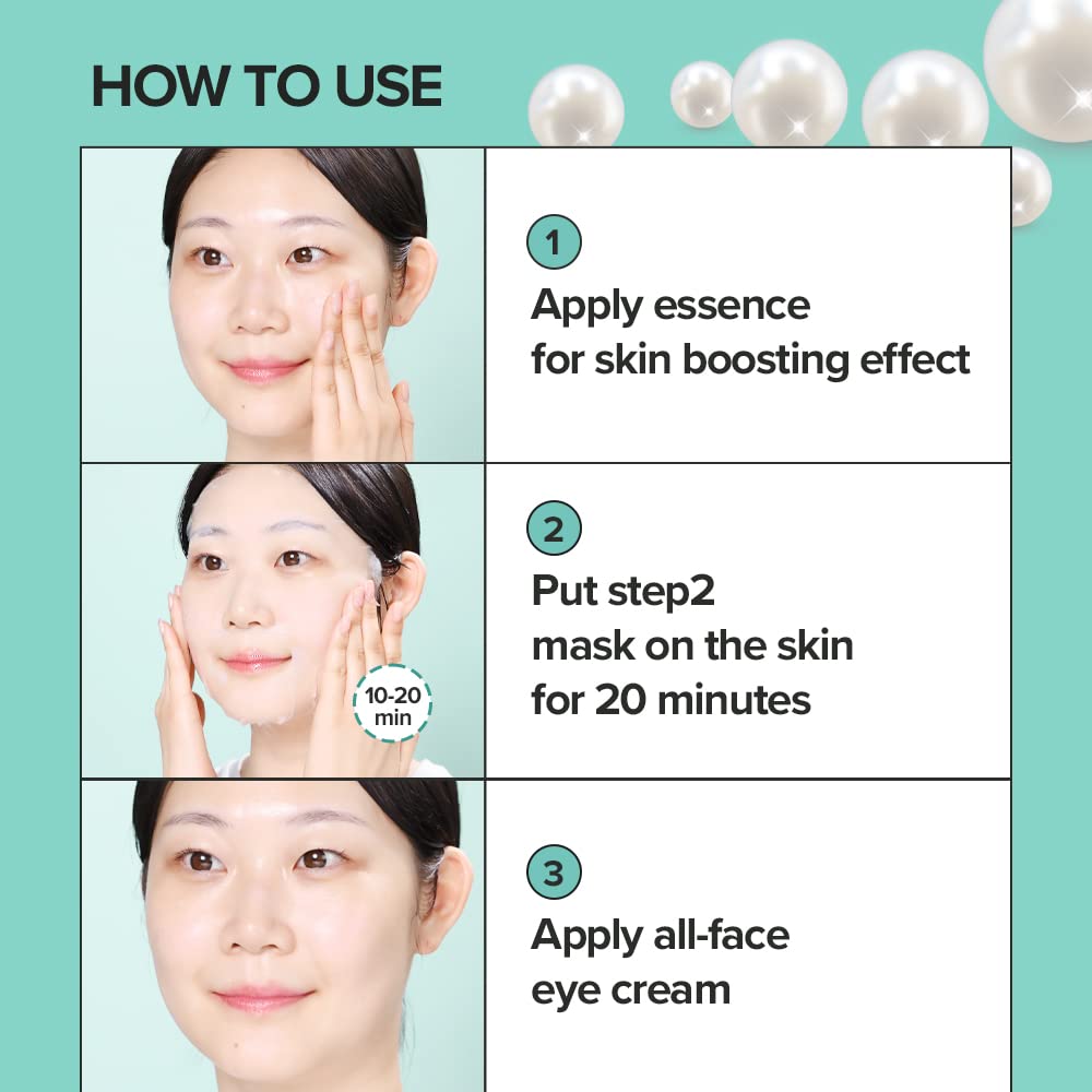 JMsolution Marine Luminous Pearl 3 Step Moisture Mask Plus (10 Sets) | Essence + Sheet Mask + Cream | Hydrating & Radiance Korean Skincare Set |