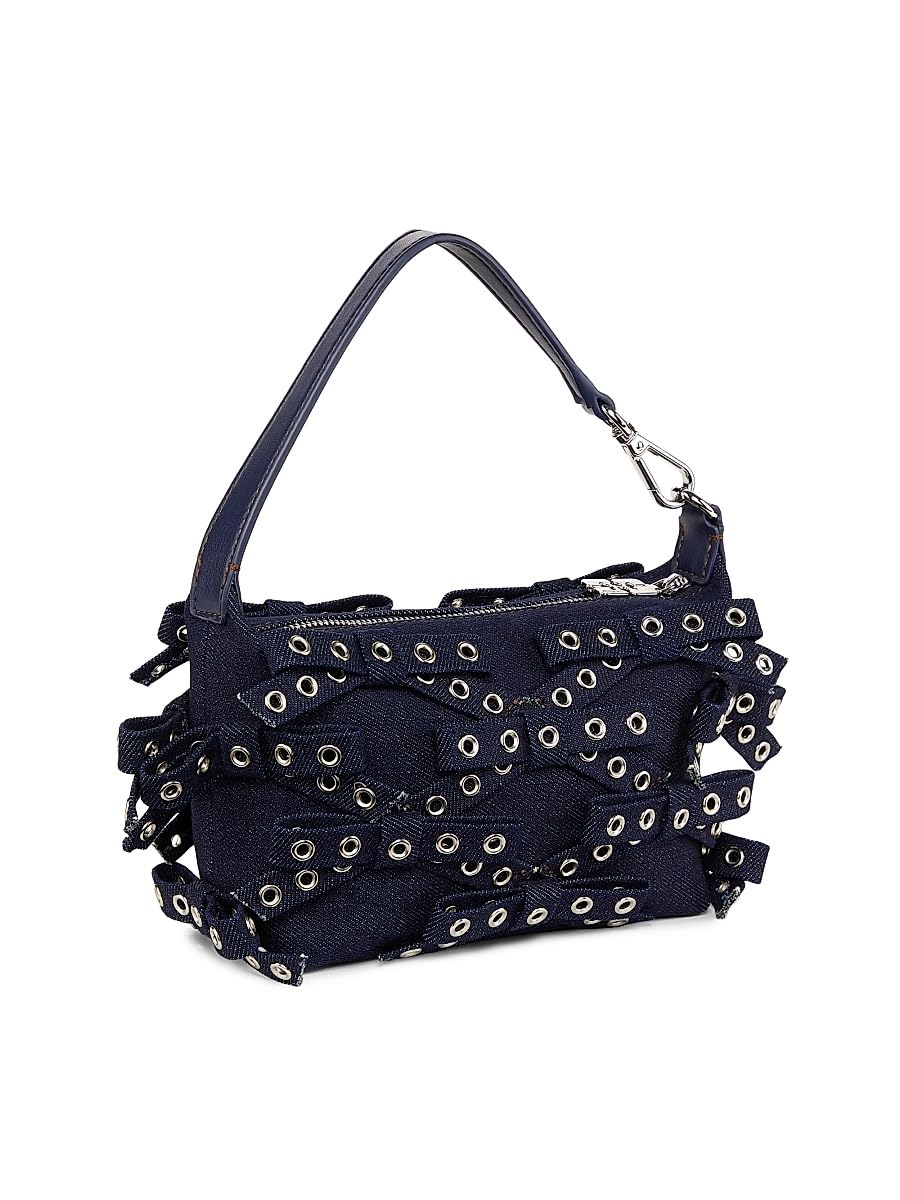 Ganni, Mini Butterfly Eyelet Denim Top Handle Pouch, Dark Navy