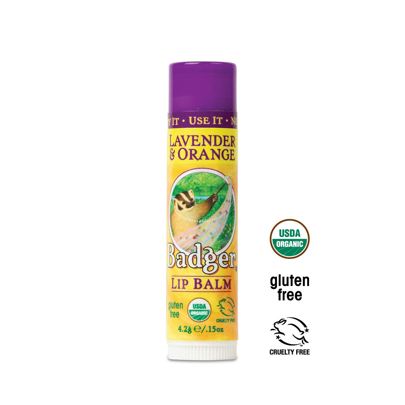 Badger - Classic Lip Balm, Lavender & Orange, Made with Organic Olive Oil, Beeswax & Rosemary, Certified Organic, Moisturizing Lip Balm, 0.15 oz
