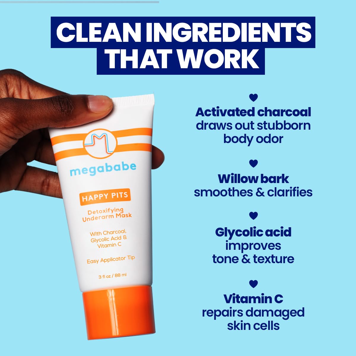Megababe Underarm Mask - Happy Pits | With Detoxifying Charcoal & Vitamin C | 3 fl oz