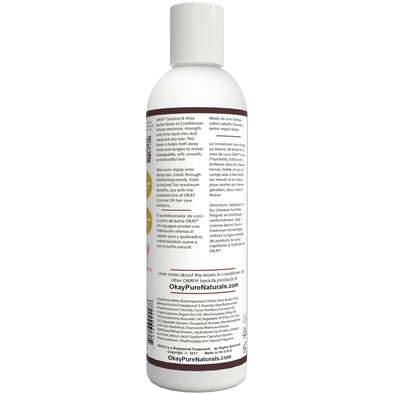 OKAY | Coconut & Shea Butter Leave-In Conditioner | For All Hair Types & Textures | Fortify - Strengthen - Revitalize | With Olive, Argan & Avocado