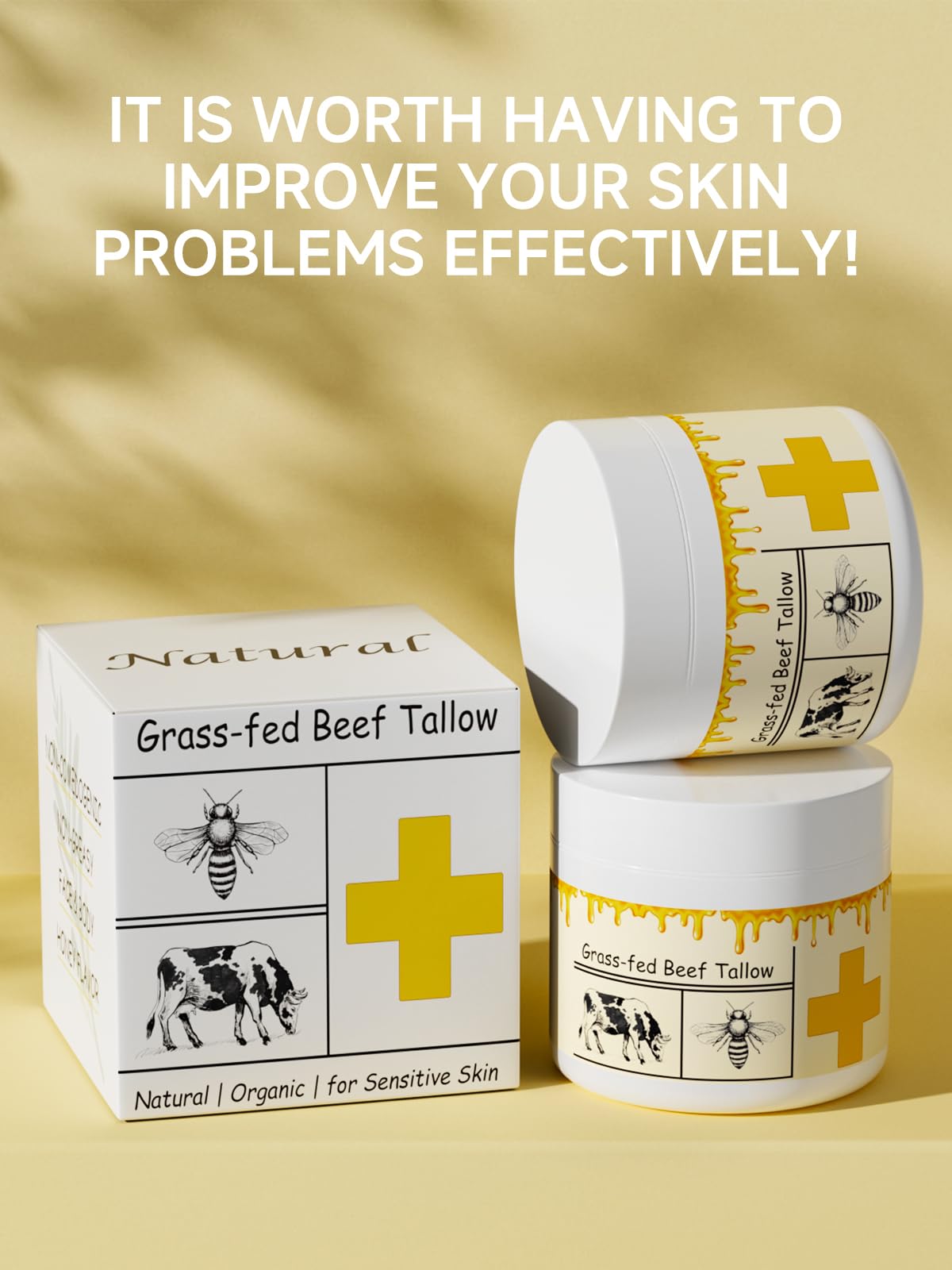 mkzea Beef Tallow for Skin, Beef Tallow, Tallow and Honey Cream, Grass Fed Beef Tallow, Whipped Beef Tallow for Face Moisturizer for All Purpose