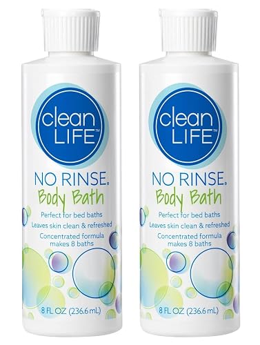 CleanLife Products No-Rinse Body Bath, 8 fl oz (Pack of 2, Makes 16 Complete Baths) - Gentle, Concentrated Liquid Body Wash Made in USA - Ideal