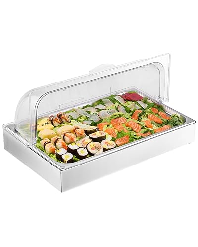 VEVOR Countertop Food Serving Display Container, 1 x 1 Pan Stainless Steel Food Serving Tray, Buffet Condiment Dispenser Display Rack with Clear Lid…