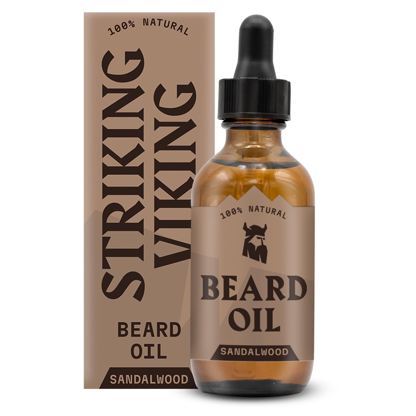 Striking Viking Sandalwood Beard Oil for Men - 2 Fl Oz, Sandalwood Scent - Natural Hydrating & Softening Beard Care with Argan, Jojoba, Almond & Tea