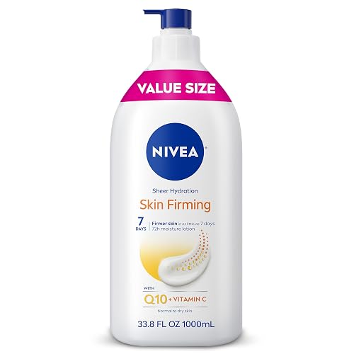 NIVEA Sheer Hydration Skin Firming Body Lotion with Q10 and Vitamin C, 72-Hour Body Moisturizer for Normal to Dry Skin, 33.8 Fl Oz Value Size Pump