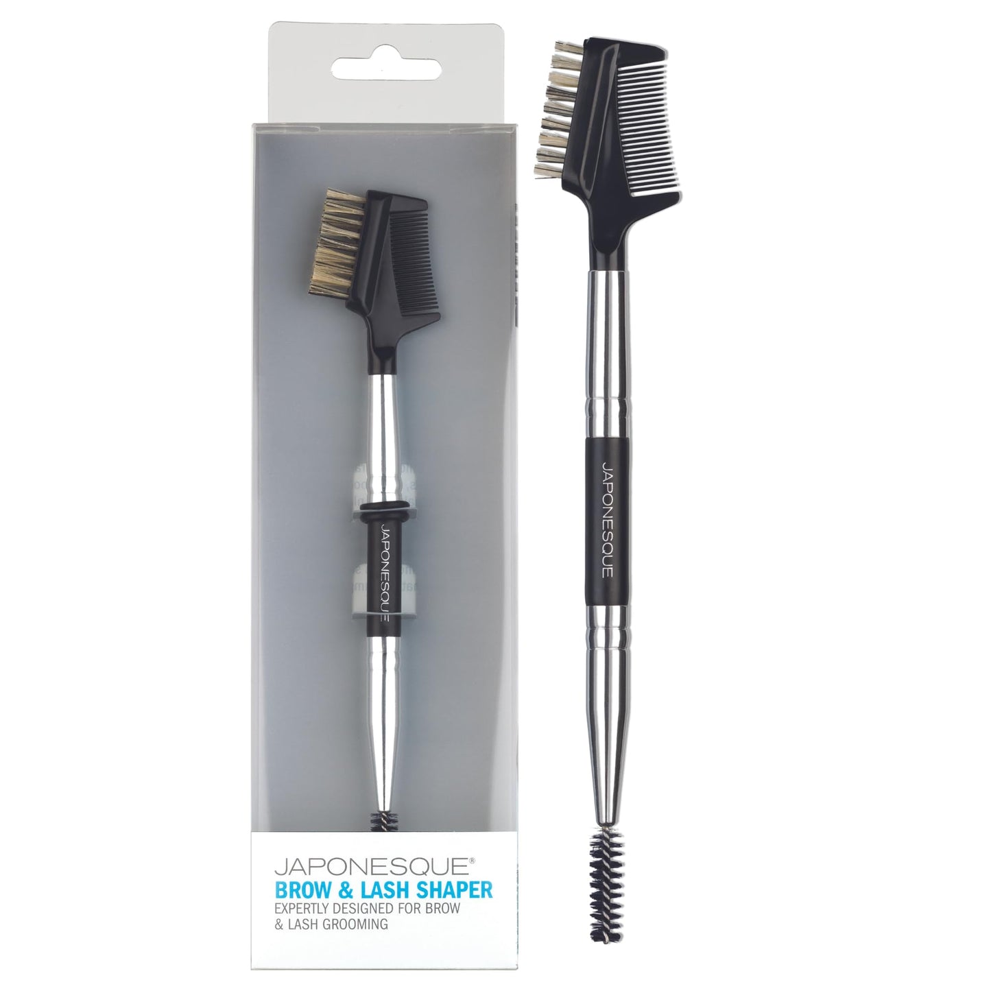 JAPONESQUE Brow & Lash Shaper with 3 Different Spoolie Brushes, for Separating Lashes, Eliminating Mascara Clumps, and Grooming and Shaping Brows