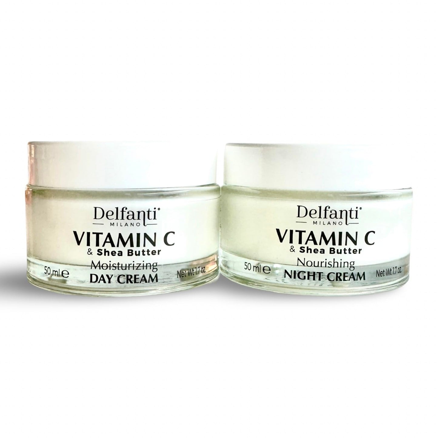 Delfanti-Milano • VITAMIN C & SHEA BUTTER• DUO pack • Day + Night Creams • Face, Neck Décolleté Moisturizing and Nourishing Cream for renewed