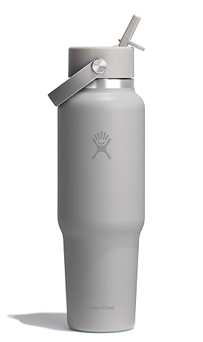 Hydro Flask Travel Water Bottle - Insulated Stainless Steel - Wide Straw Lid, Non Spill, Leakproof in 40 Oz Birch Gray