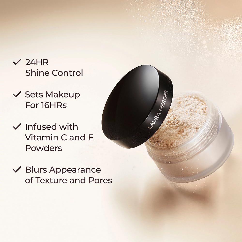 Laura Mercier Translucent Loose Setting Powder, 24HR Shine Control, Infused with Vitamins C + E, Soft Matte Finish, Normal to Oily Skin, 4 Shades