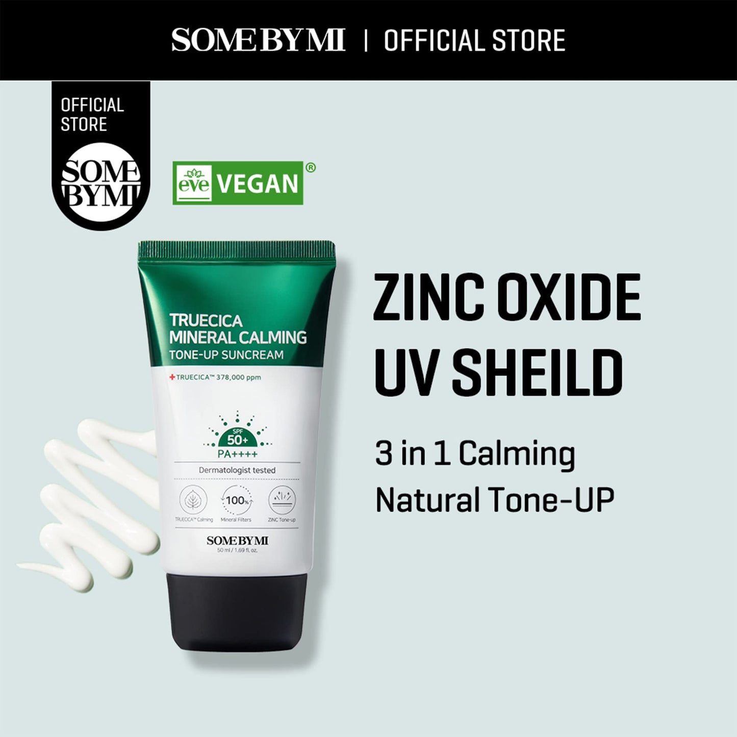 SOME BY MI Truecica Mineral Calming Tone-Up Suncream / SPF50+, PA++++ / 1.69Oz, 50ml / Brightening and Calming Effect/Mild Sun and UV Protection